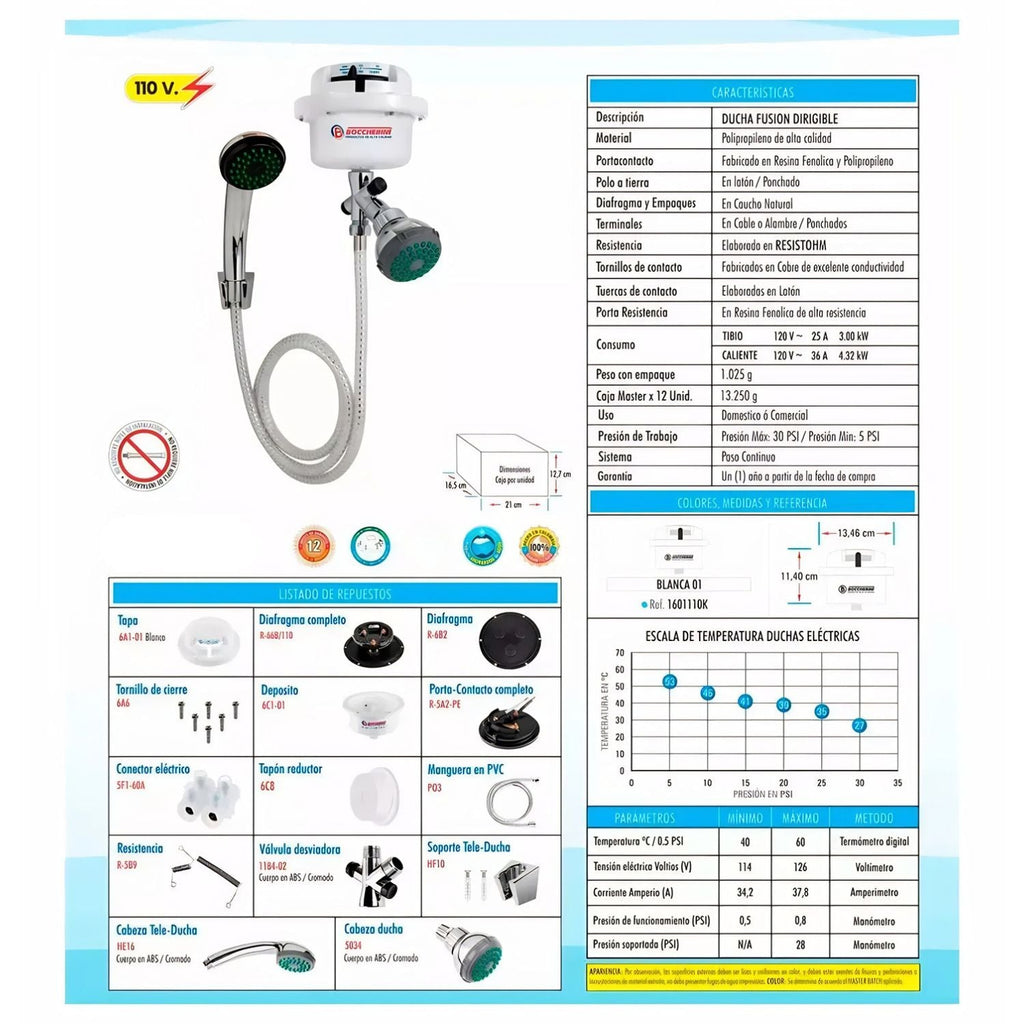 Ducha Eléctrica Fusion Dirigible Negra Kit 110V