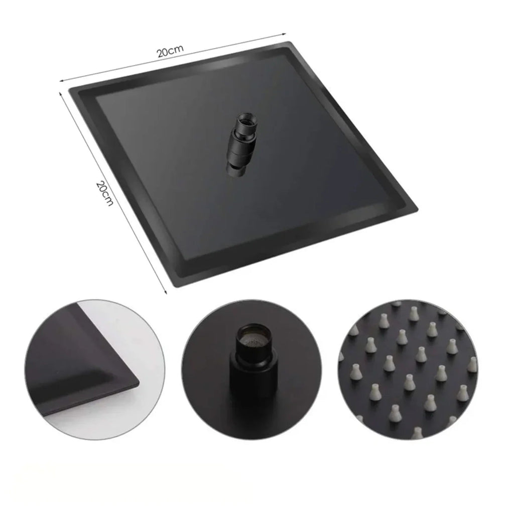 Kit de Ducha Negro Mate 20 cm con Tubo y Monocontrol Cuadrado