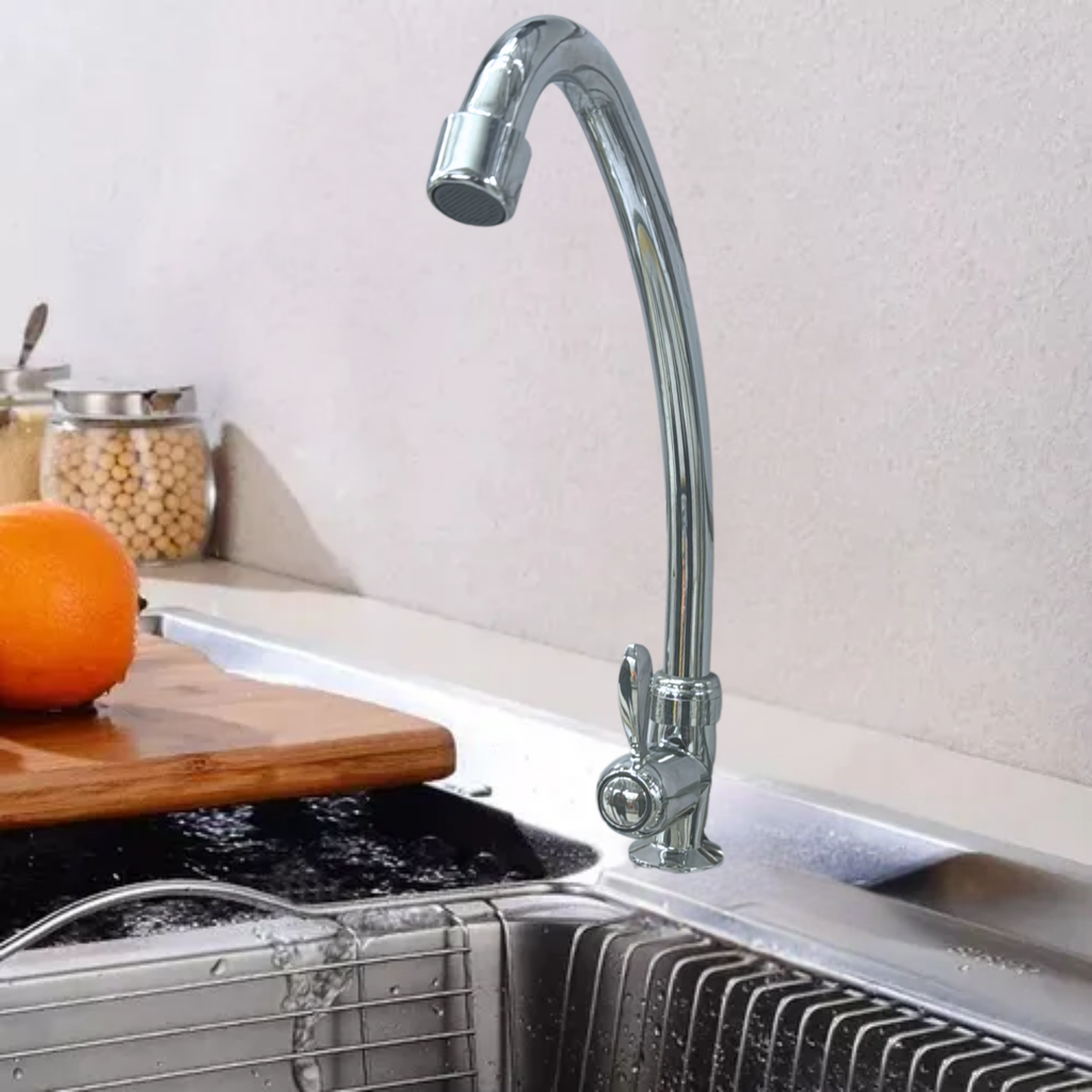 Grifería para Lavaplatos Cuello Alto Cromada 32,5 cm