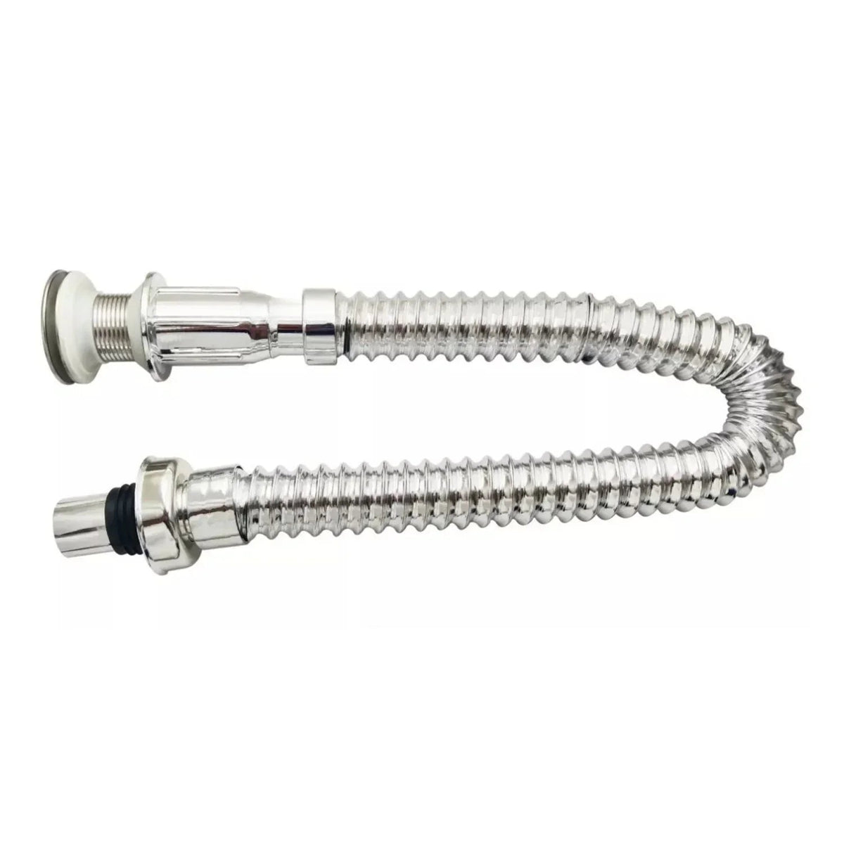 Kit Grifería Lavamanos Poste Alto Agua Fría + Sifón Desagüe Push Flexible Corrugado - Acero Inoxidable y Cromado