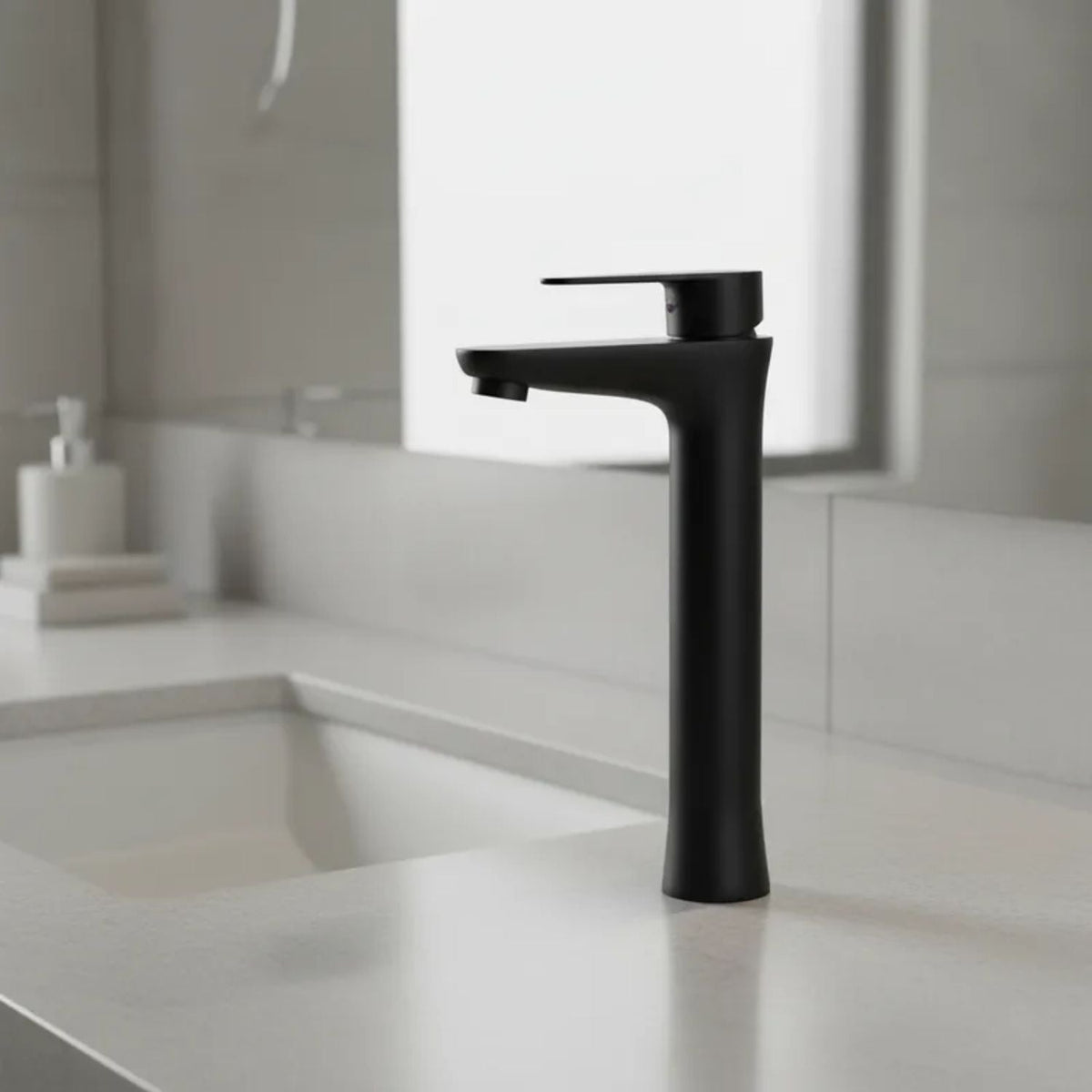 Lavamanos Monocontrol Alto Posto Negro Mate Diseño Moderno
