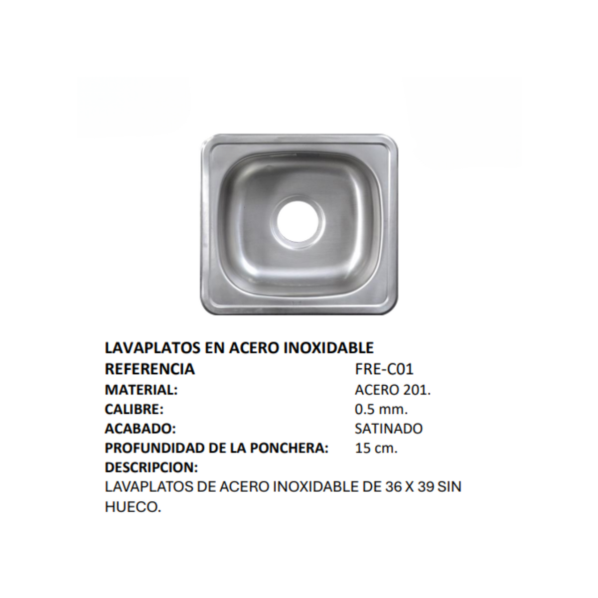 Set Lavaplatos 36 x 39 cm Acero Inoxidable 430 con Grifería
