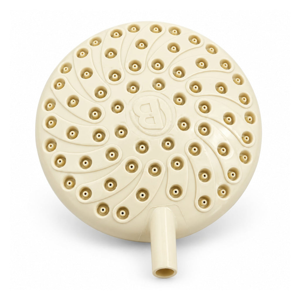 Regadera beige de repuesto con bajante lateral y perforaciones en espiral