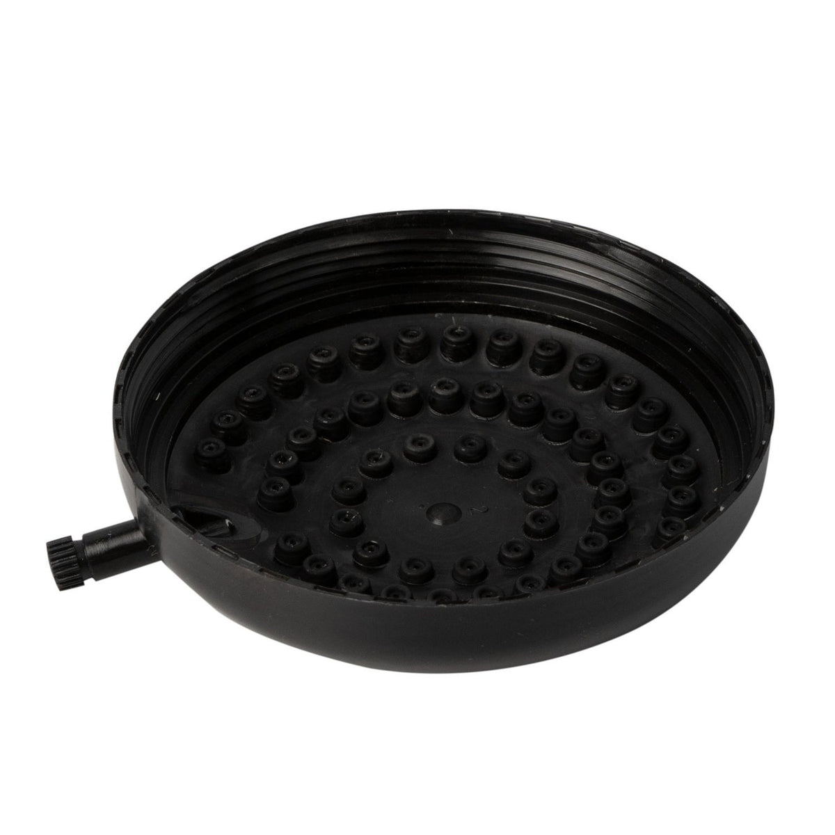 Producto Regadera Redonda Negra con Bajante sobre fondo blanco