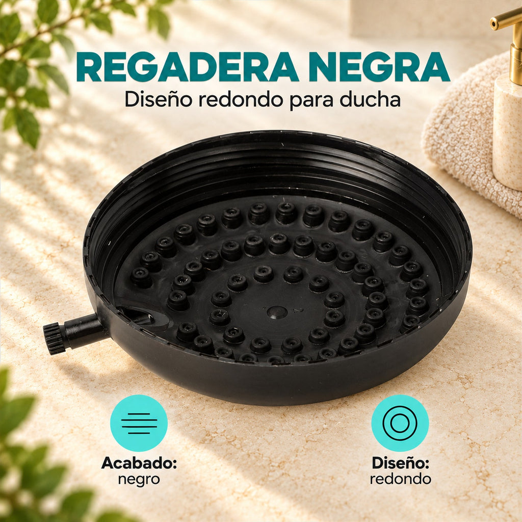 Características de Regadera Redonda Negra con Bajante