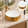 Lavamanos Fiorent Blanco Con Exterior Dorado 39 X 39 X 13 Cm en ambiente de baño, vista amplia