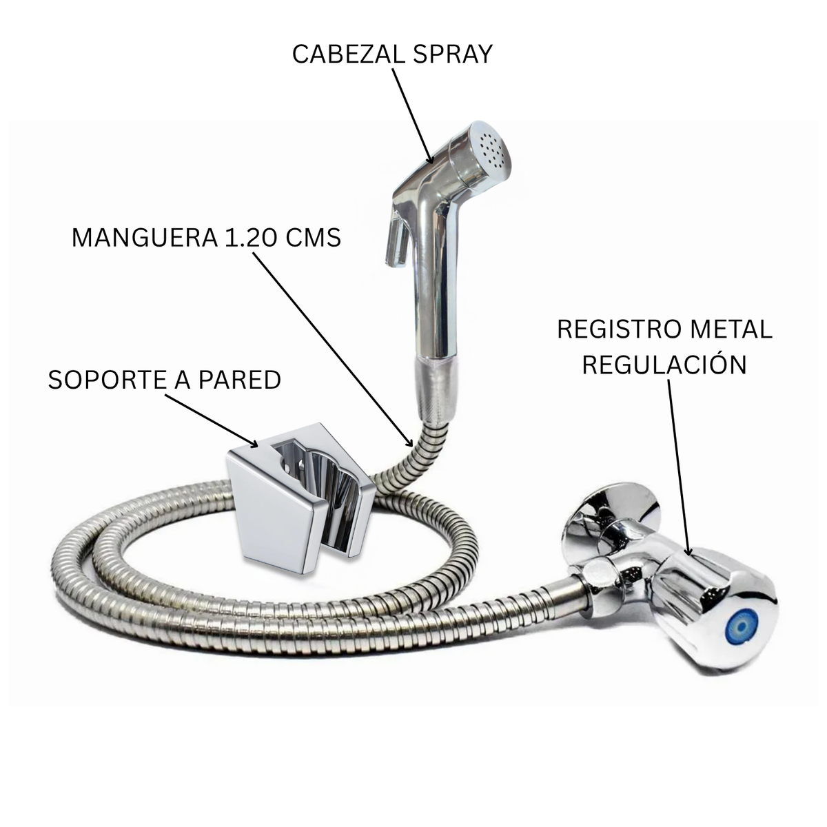 Ducha Teléfono Spray Cromada 1.20 cm+ Registro Regulación