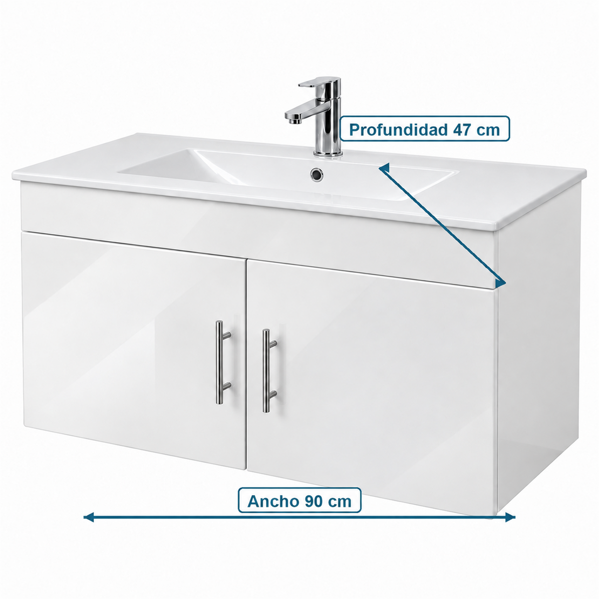 Medidas del combo de baño blanco: ancho 90 cm y profundidad 47 cm