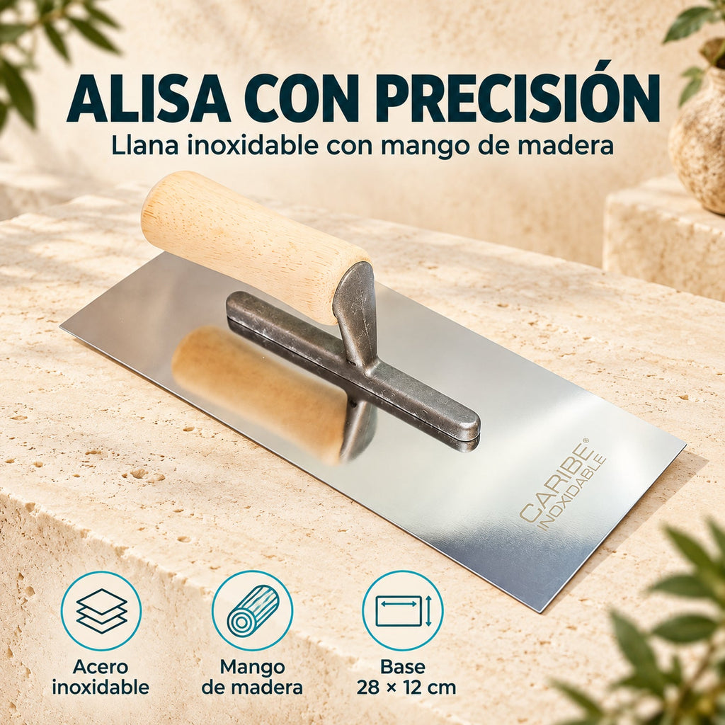 Llana Lisa Inoxidable Mango De Madera 28 × 12 cm — caracteristicas