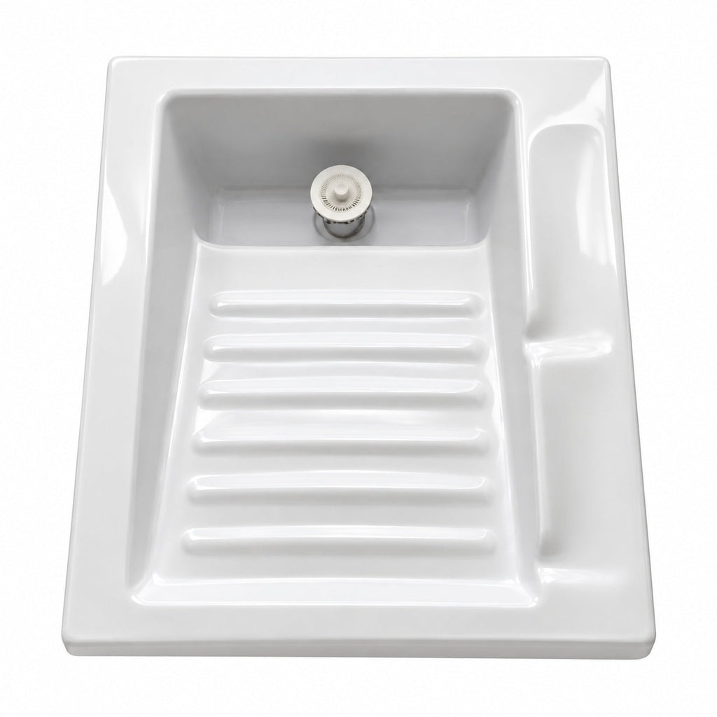 Lavadero Cerámico Blanco Con Tabla De Lavar 60 X 48 Cm - producto sobre fondo blanco