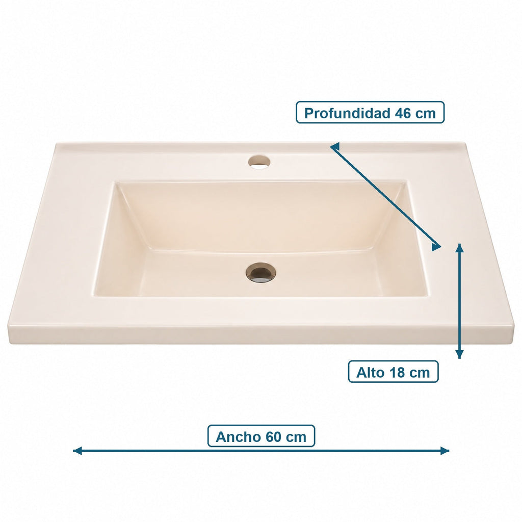 Lavamanos Integrado De Porcelana Beige 60 X 46 X 18 Cm - medidas del producto