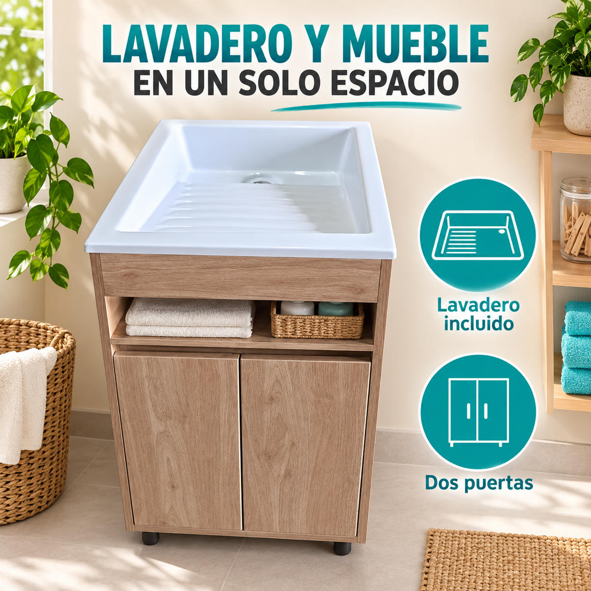 Combo Mueble Con Lavadero 60 X 48 Cm - detalle