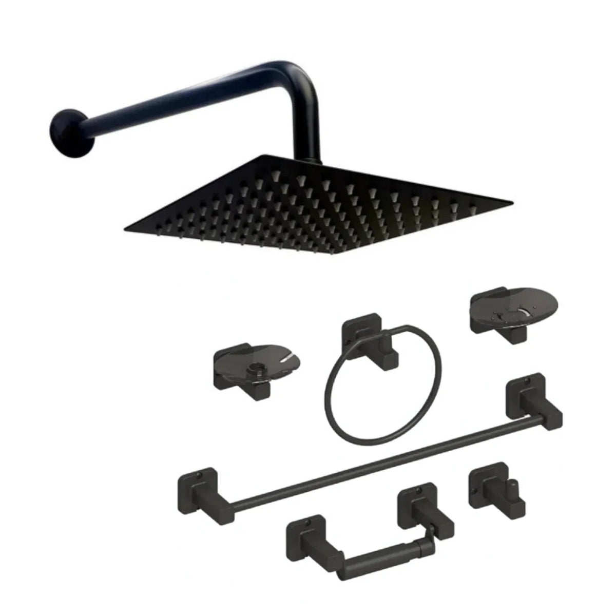 Kit Regadera 20 cm - Juego Accesorios Negro