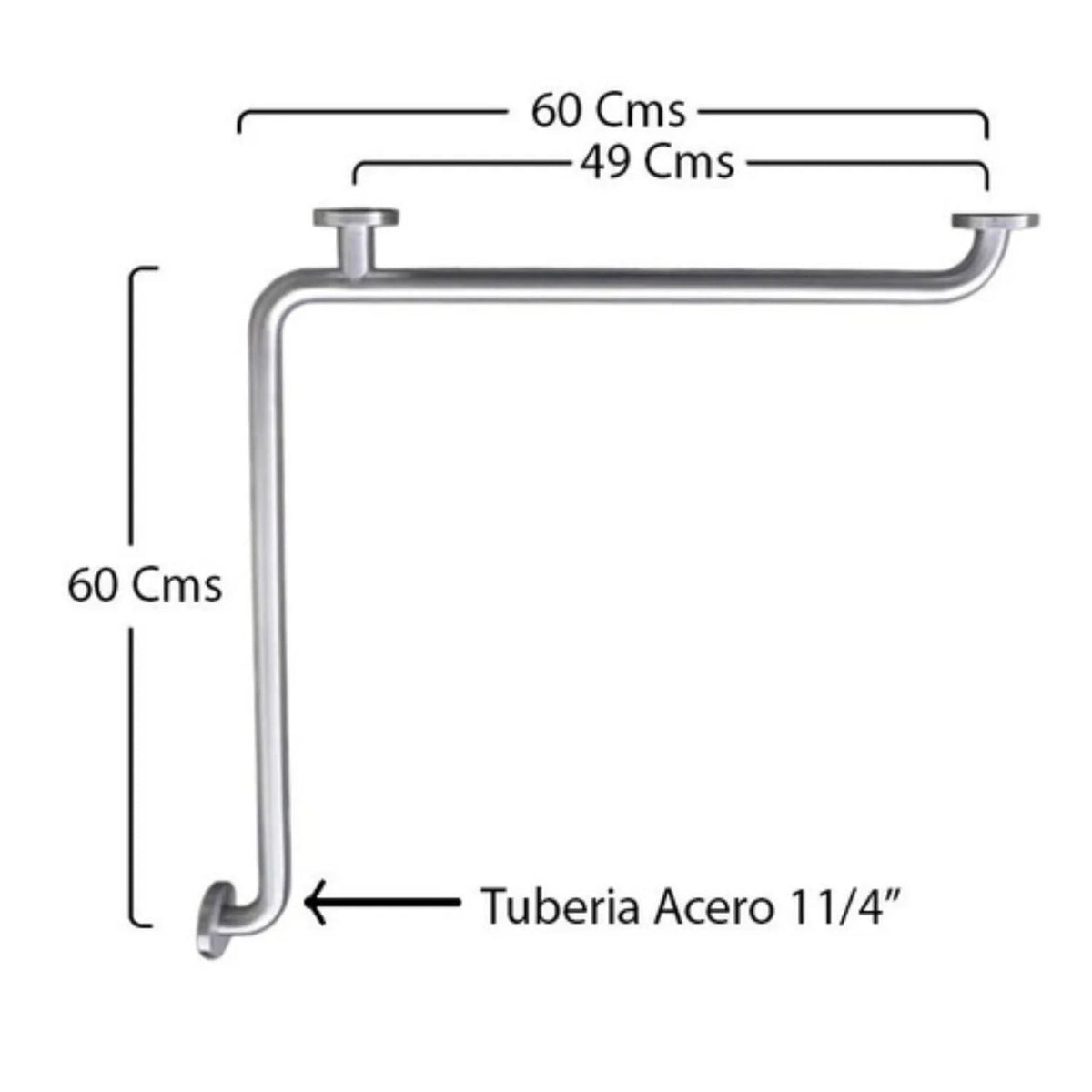 Barra de Seguridad Fija en L 60x60cm en Acero inoxidable.