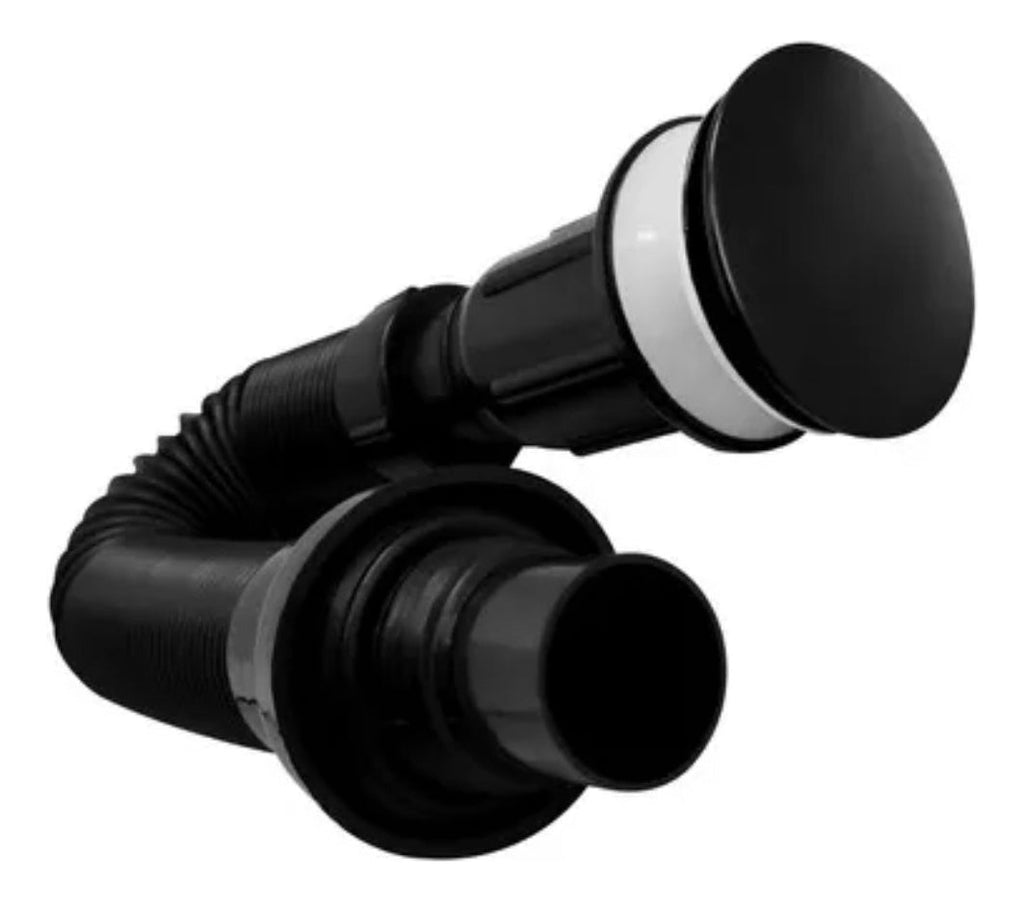 Set X 3 Desague Sifon Push Negro Corrugado Orientable