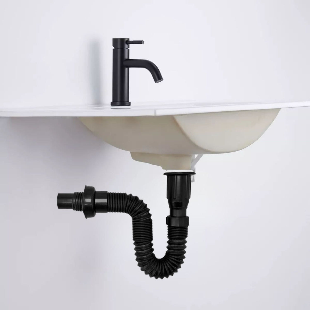 Set X 3 Desague Sifon Push Negro Corrugado Orientable