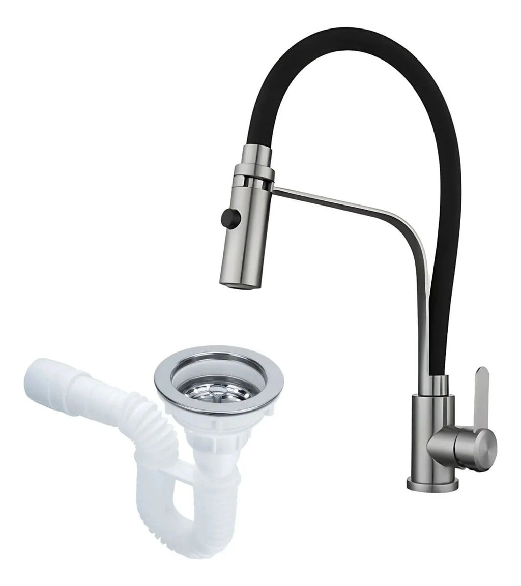 Kit Grifería Para Cocina Cuello Flexible Monocontrol Negra