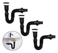Set X 3 Desague Sifon Push Negro Corrugado Orientable