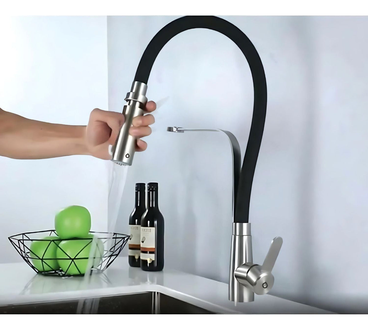 Kit Grifería Para Cocina Cuello Flexible Monocontrol Negra