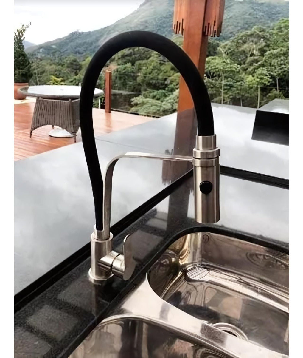 Kit Grifería Para Cocina Cuello Flexible Monocontrol Negra