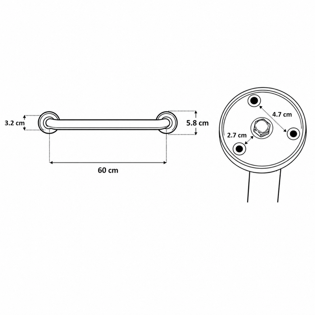 Barra de Seguridad Recta Cromada Acero Inoxidable 60 cm
