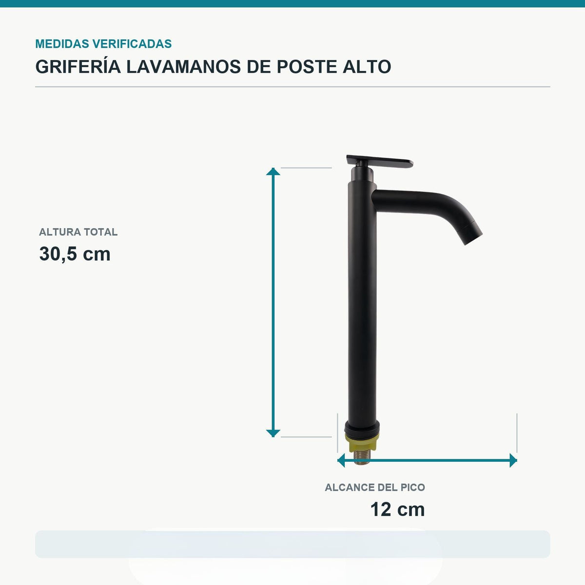 Grifería Lavamanos Poste Alto Negra en Acero Inoxidable, Agua Fría