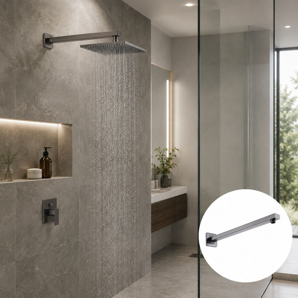 Brazo Cuadrado para Ducha Kassel Gunmetal de 40 cm