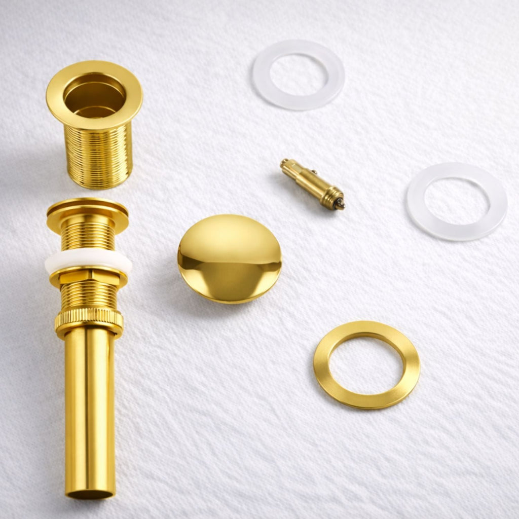 Kit Grifería Cascada Oro 28 cm Y Desagüe Push Oro 7,8 cm