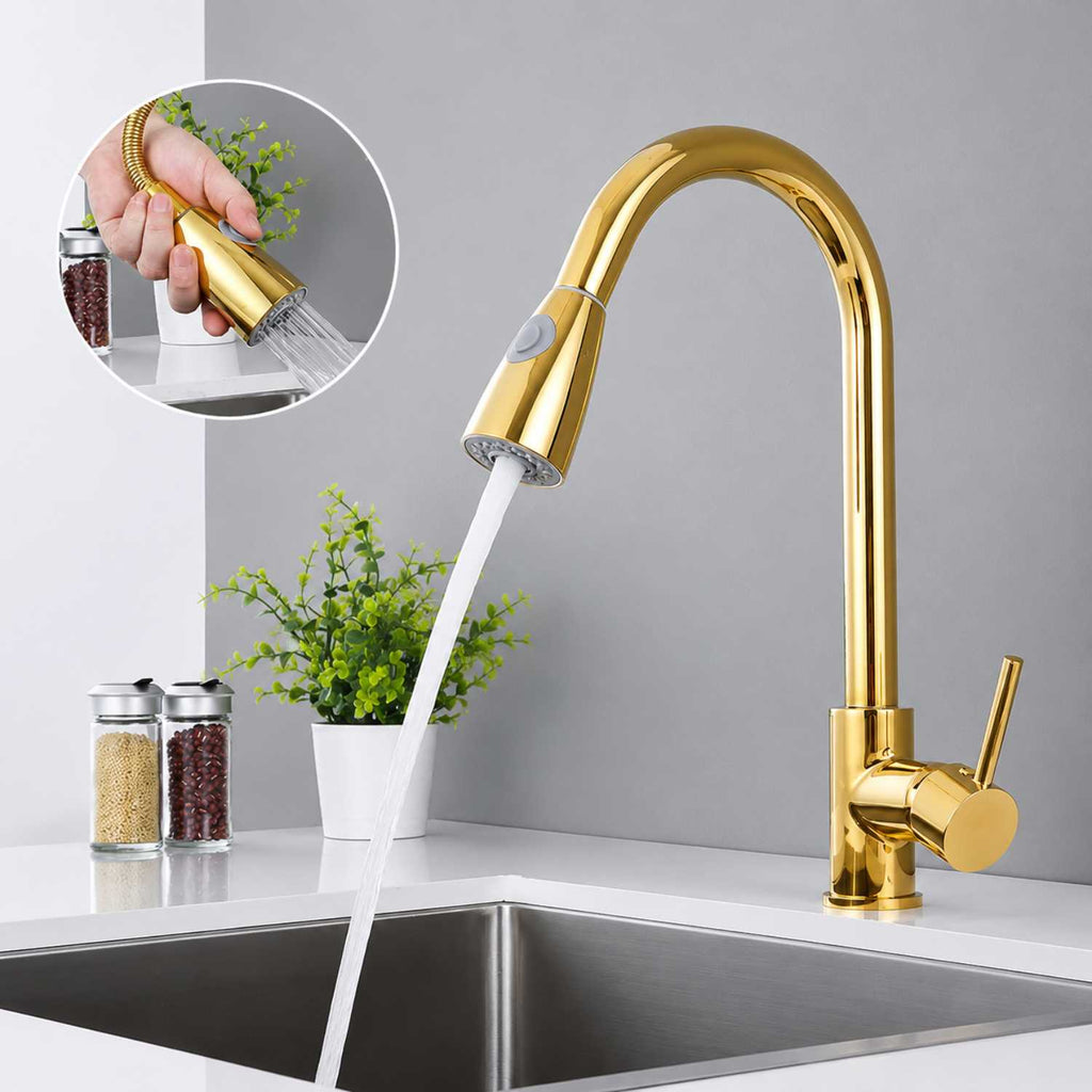 Grifería Monocontrol Lavaplatos Extraíble Oro Brillante