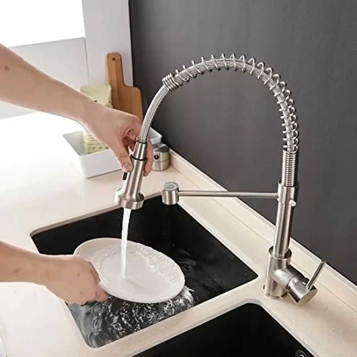 Grifería Monocontrol Lavaplatos Resorte Extraíble Acero 304