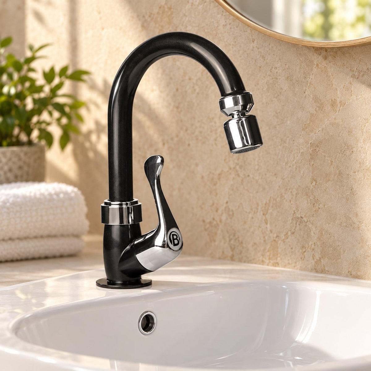 Grifería de lavamanos en ambiente de baño