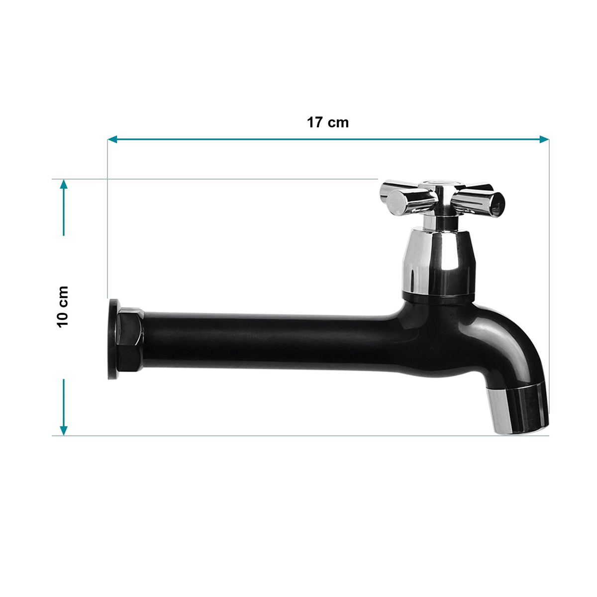 Medidas de la llave de jardín con extensión: 17 cm de largo y 10 cm de alto