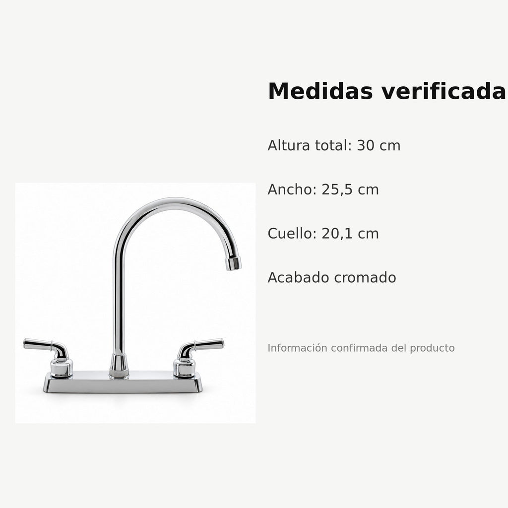 Medidas verificadas del mezclador de cocina cromado de cuello alto