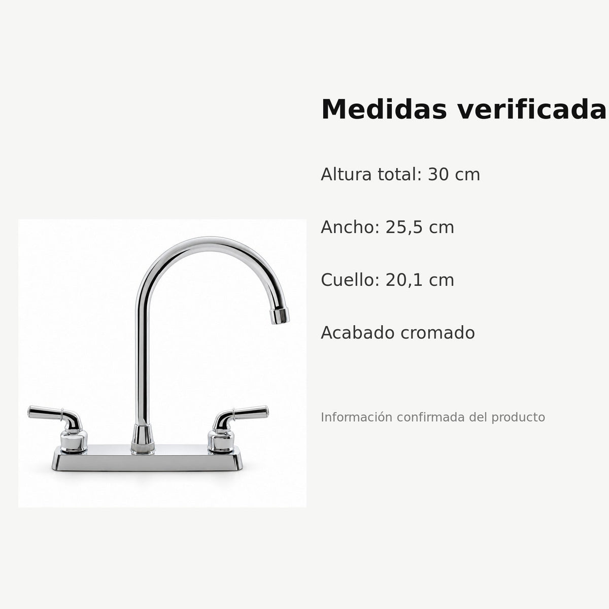 Medidas verificadas del mezclador de cocina cromado de cuello alto
