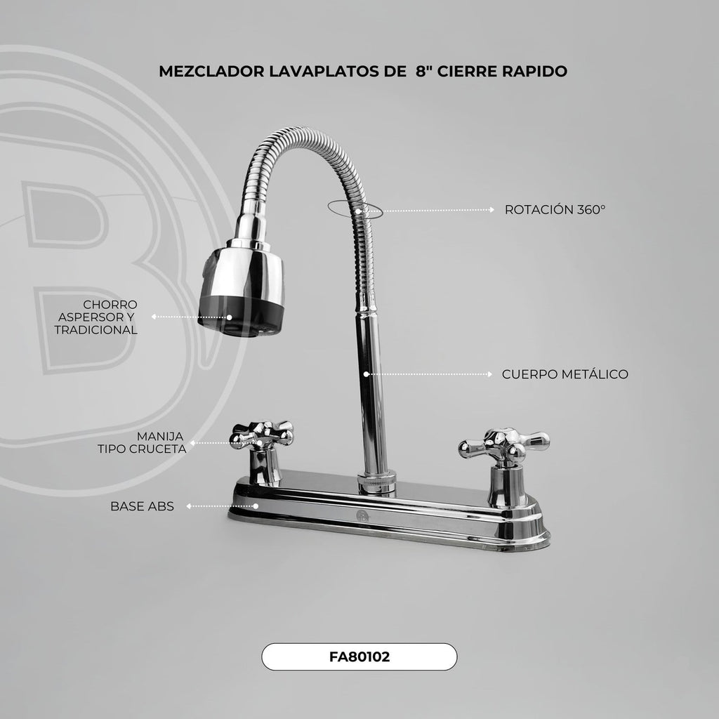 Mezclador De Lavaplatos 8″ De Crucetas Con Cuello Flexible — vista 2