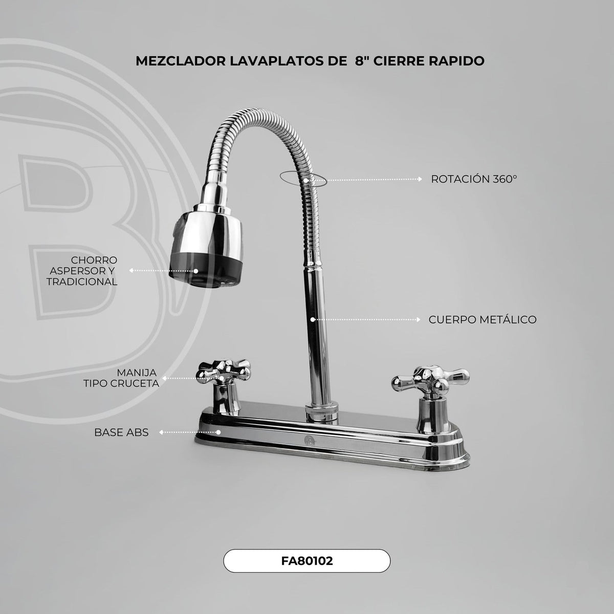 Mezclador De Lavaplatos 8″ De Crucetas Con Cuello Flexible — vista 2