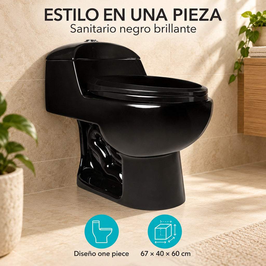 Sanitario One Piece Negro Brillante 67 × 40 × 60 cm — características