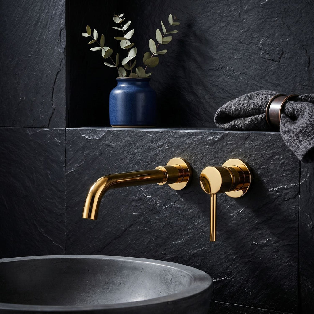 Grifería Monocontrol Lavamanos De Pared Oro Vintage