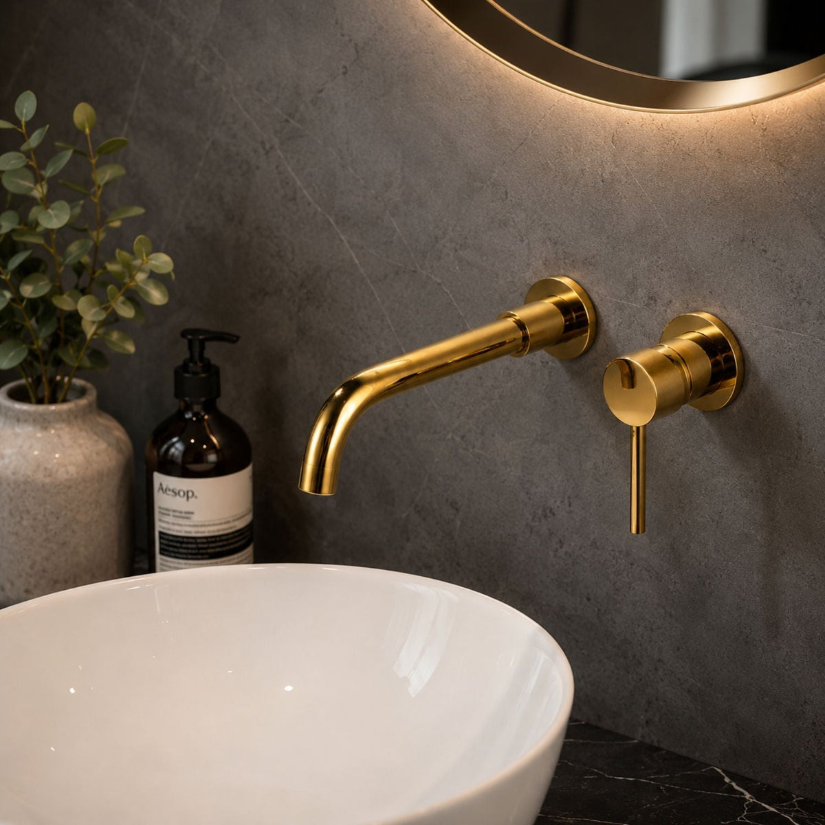 Grifería Monocontrol Lavamanos De Pared Oro Vintage