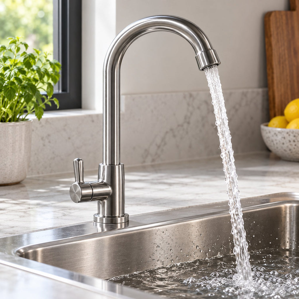 Llave Para Lavaplatos De Mesón Agua Fría Acero Inoxidable 304 vista cercana
