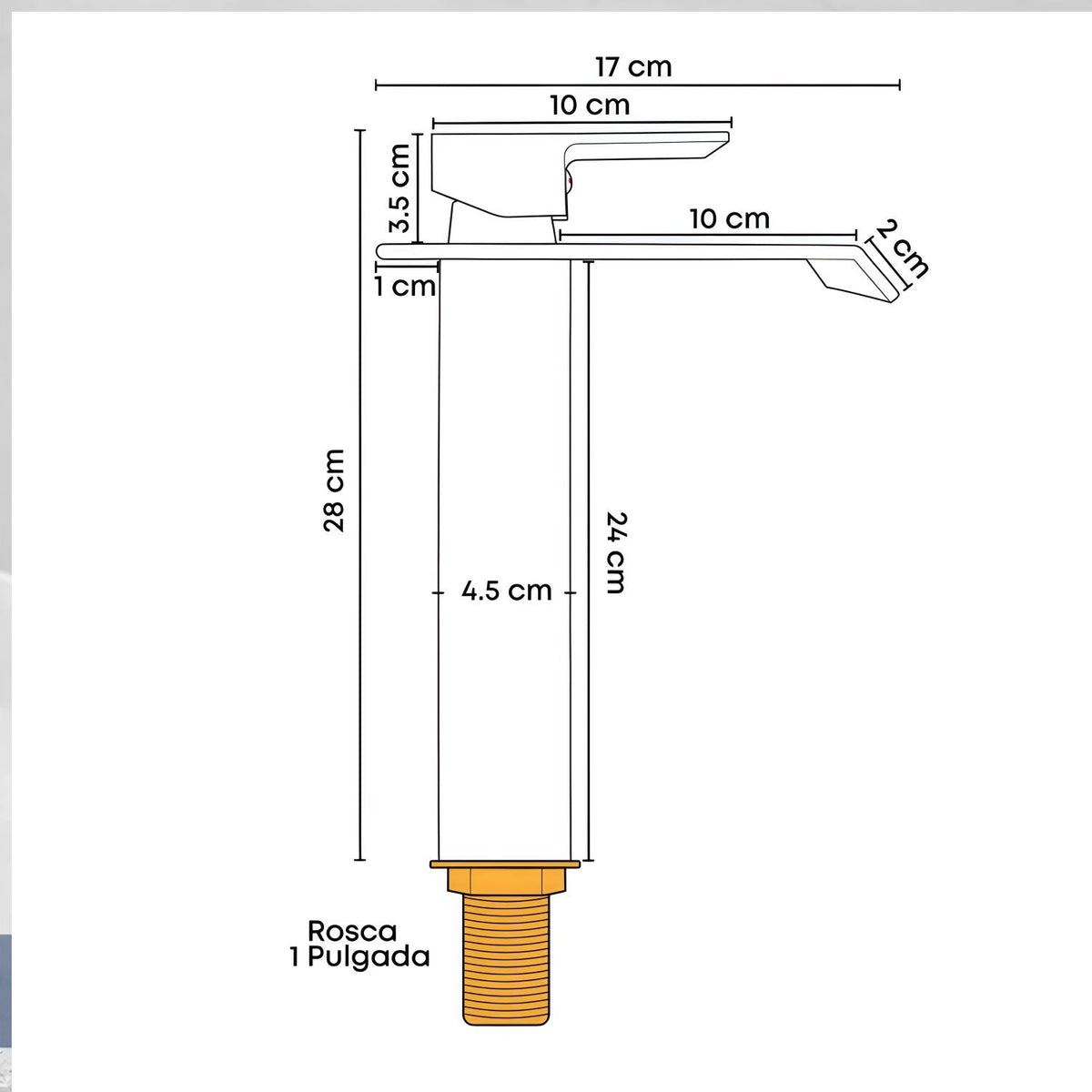 Kit Grifería Cascada Oro 28 cm Y Desagüe Push Oro 7,8 cm