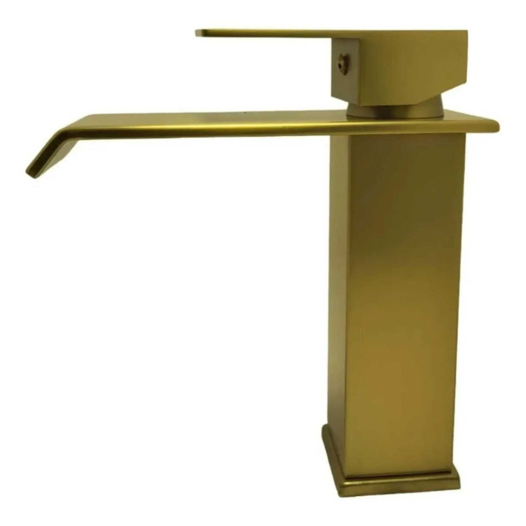 Grifería Monocontrol Lavamanos Cascada Oro Cepillado 19 cm