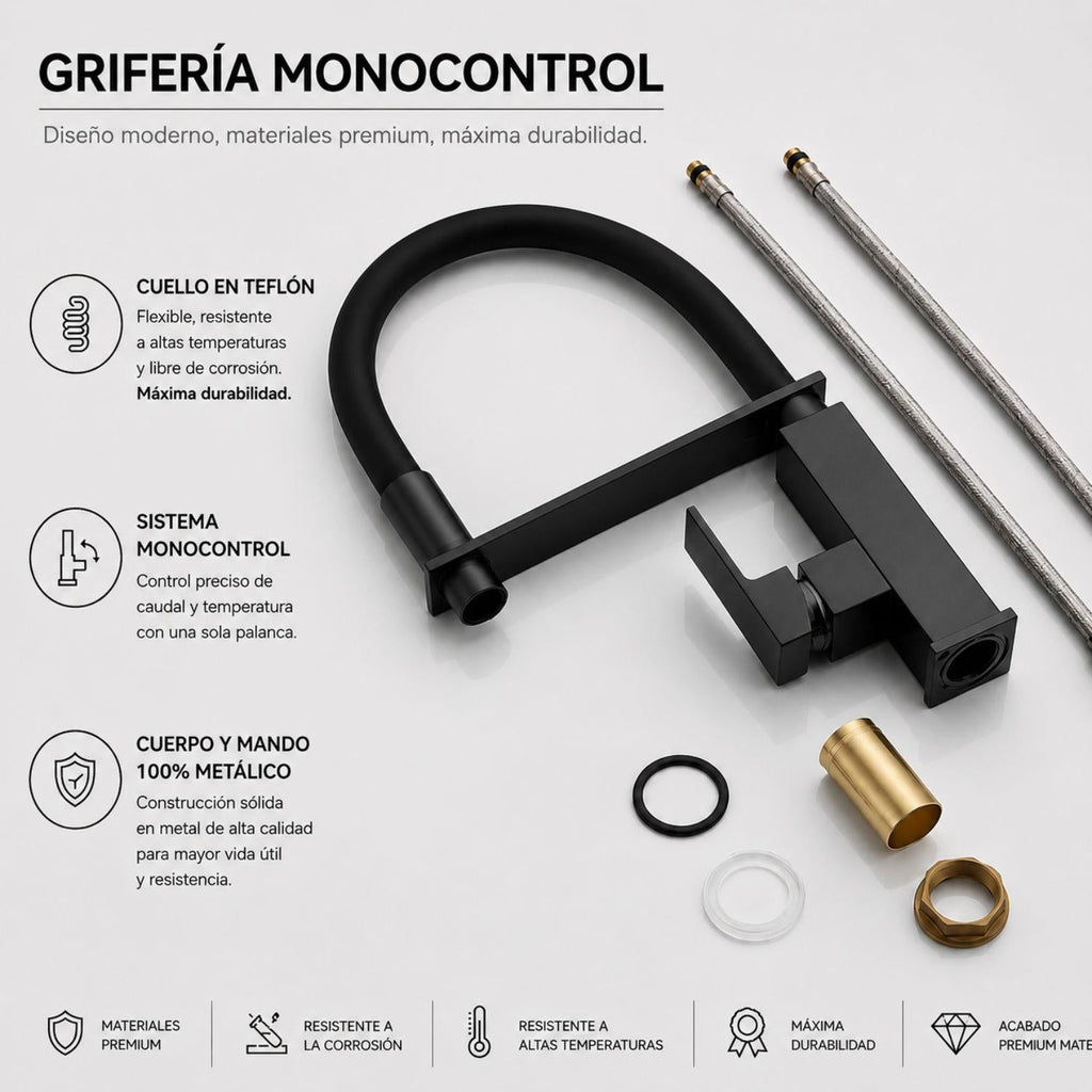 Grifería Monocontrol Lavaplatos Elegant Negro Mate