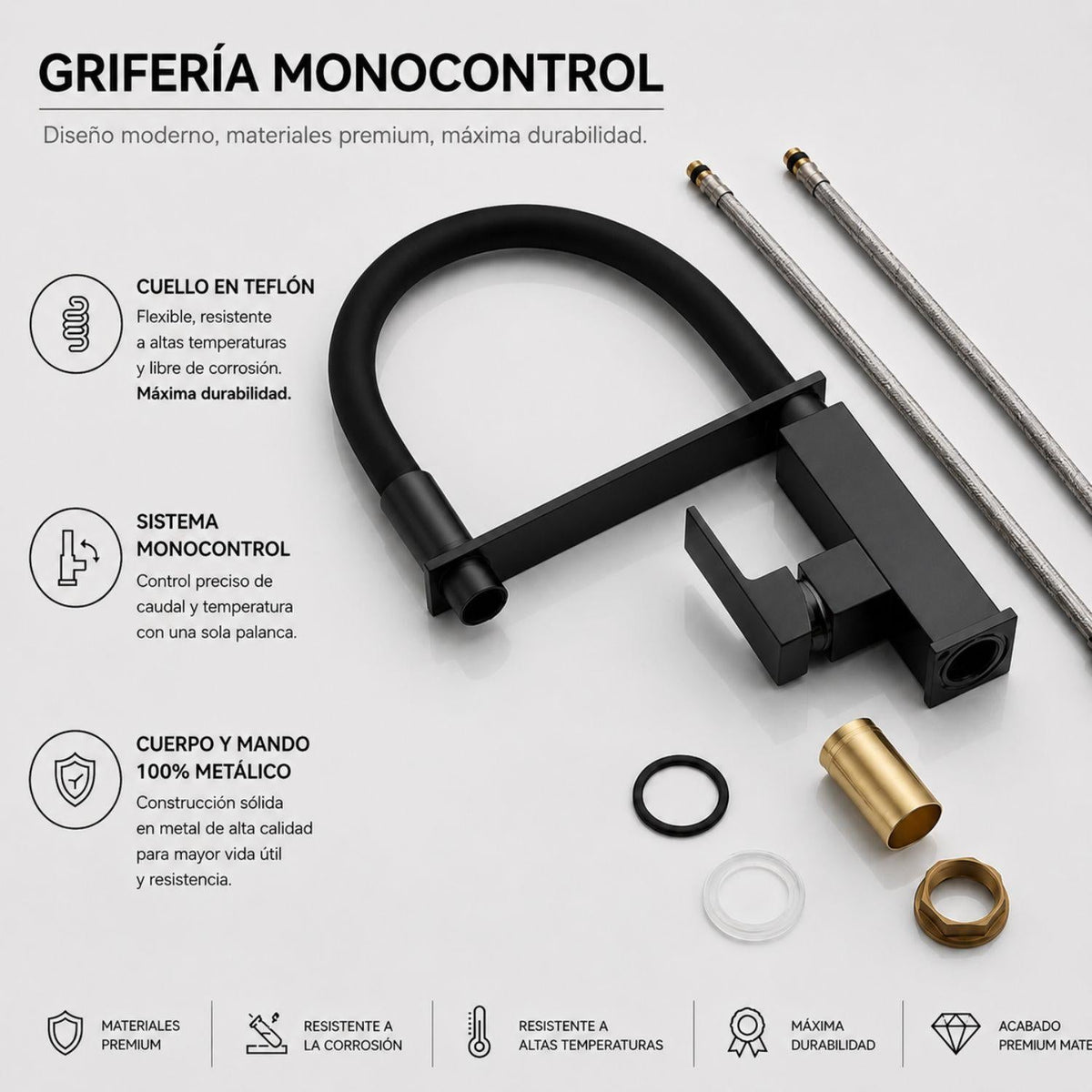 Grifería Monocontrol Lavaplatos Elegant Negro Mate