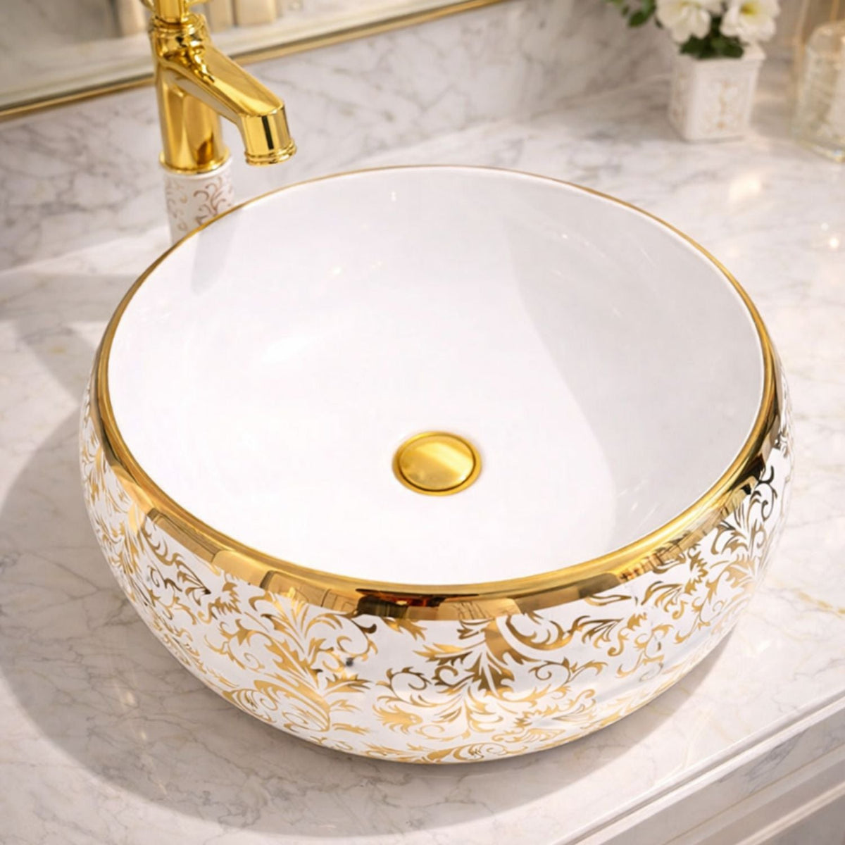 Lavamanos Donna Blanco y Dorado de 31 cm