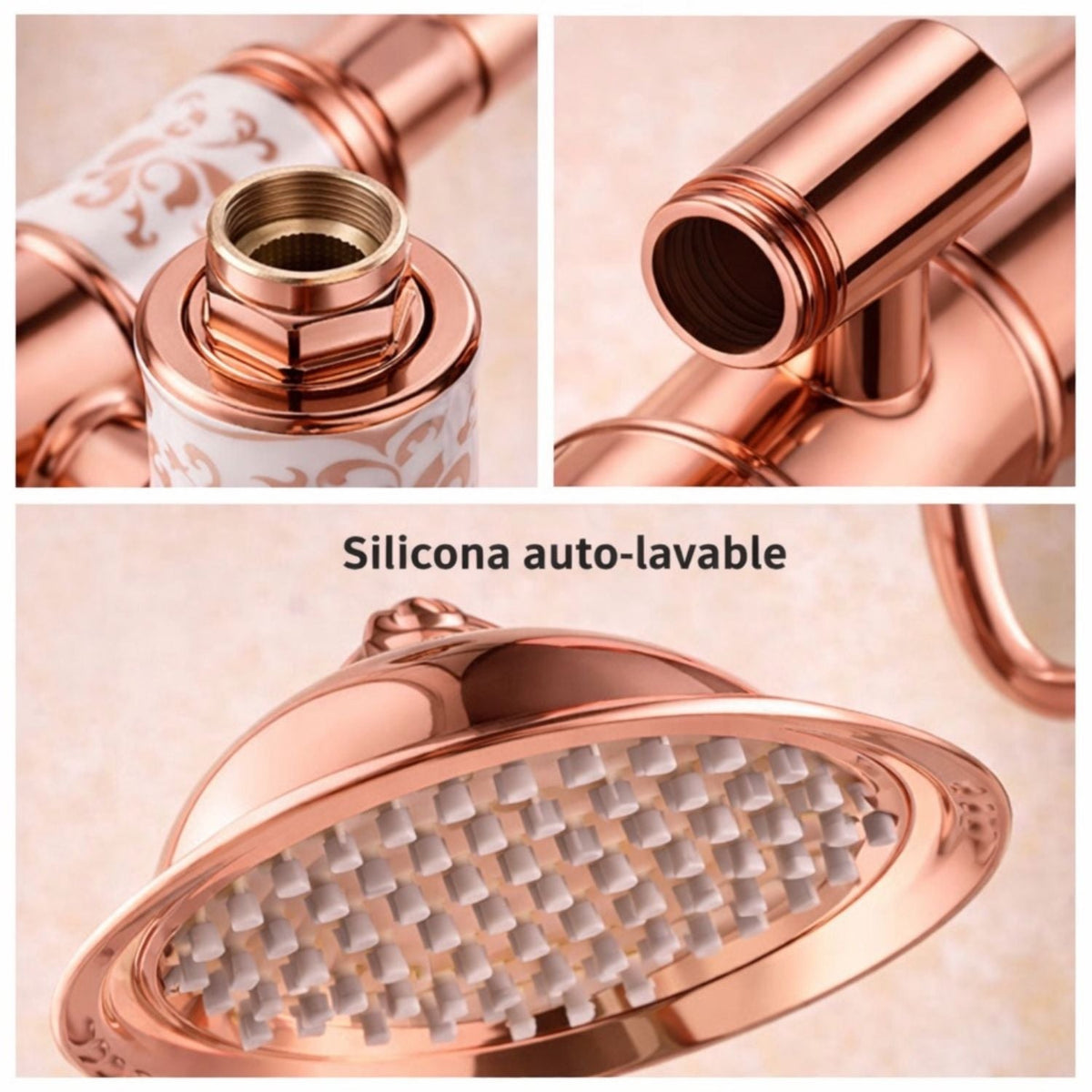 Grifería Ducha Expuesta Vintage Oro Rosa Con Salida A Tina
