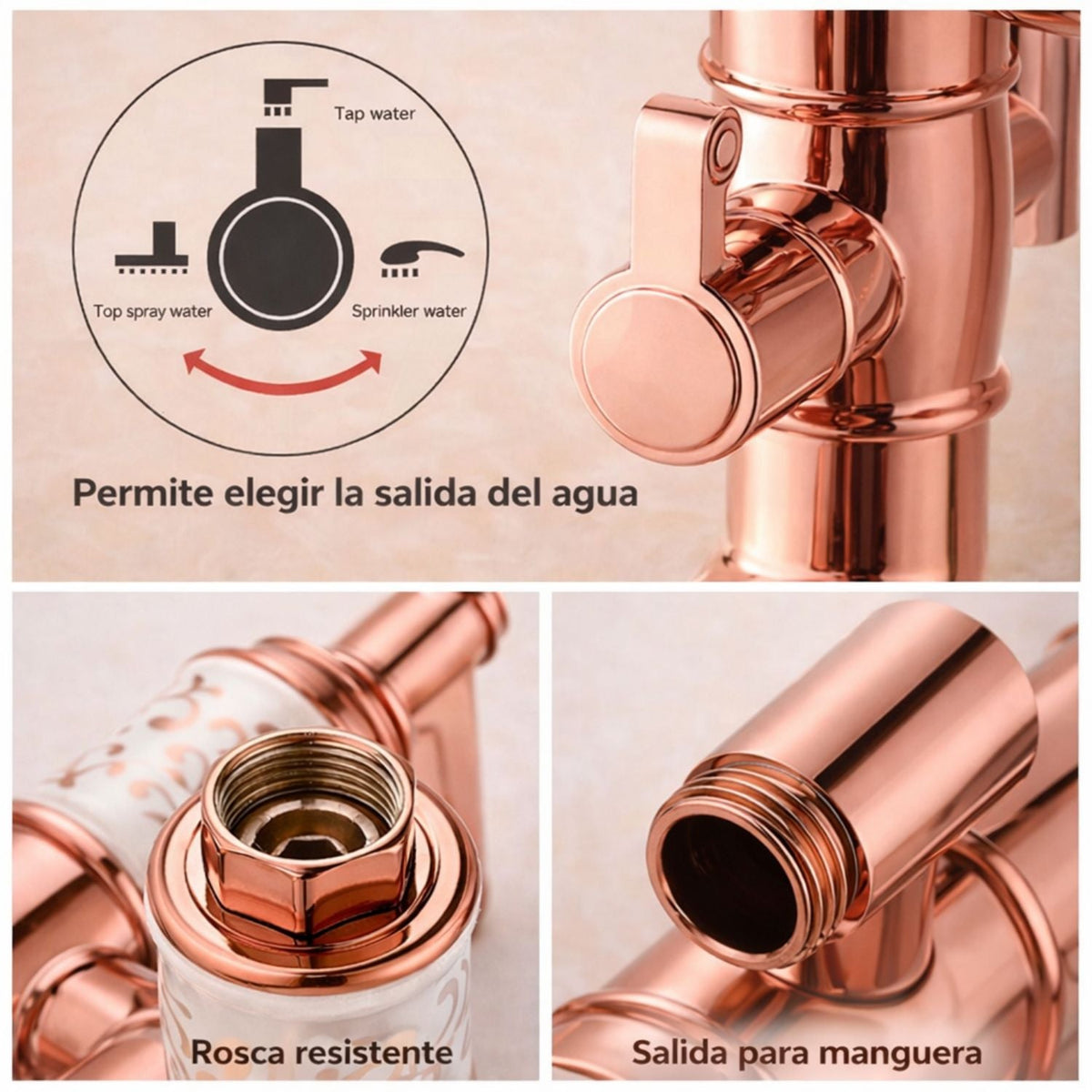 Grifería Ducha Expuesta Vintage Oro Rosa Con Salida A Tina