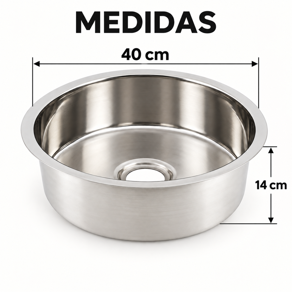 Medidas del lavaplatos: 40 cm de diámetro y 14 cm de profundidad