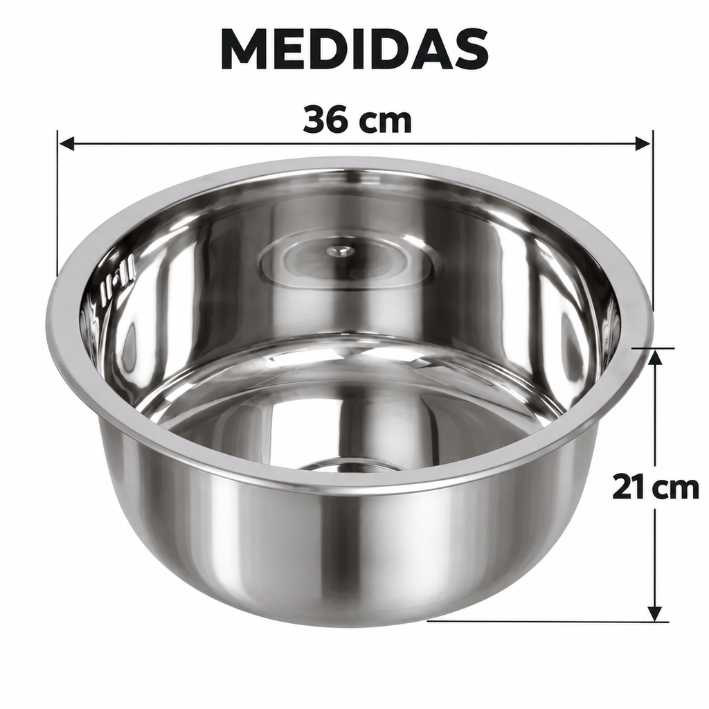 Medidas del lavaplatos: 36 cm de diámetro y 21 cm de profundidad