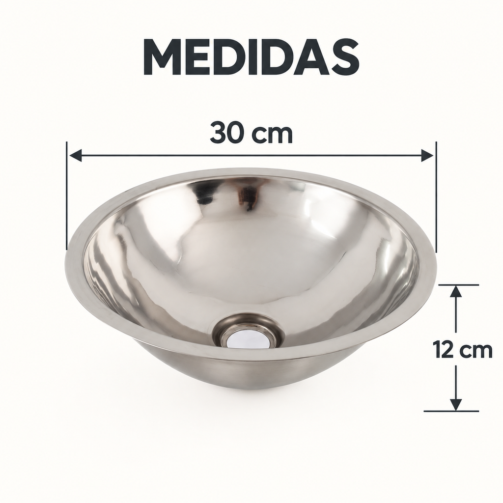 Medidas del lavamanos redondo: 30 cm de ancho y 12 cm de profundidad